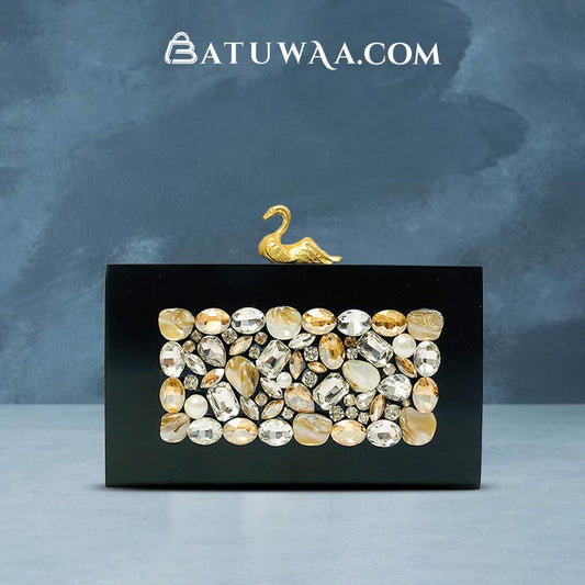 Ebony Opulence Black Resin Clutch - Batuwaa