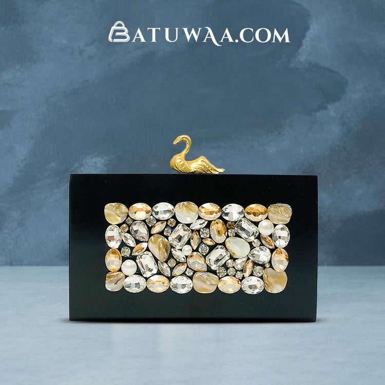 Ebony Opulence Black Resin Clutch - Batuwaa