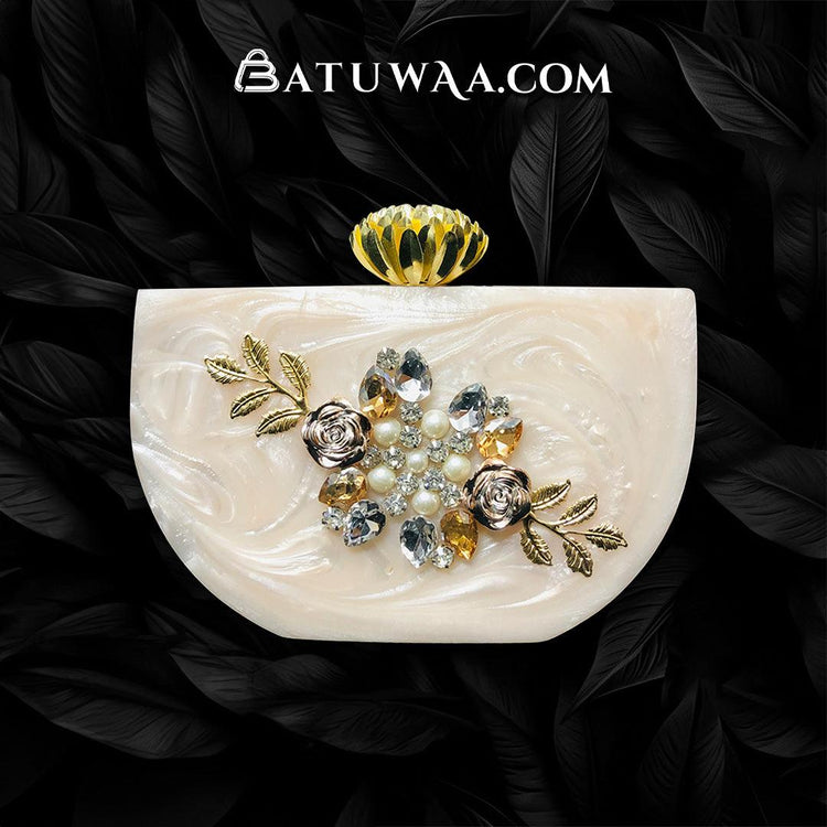 Floral Gemstone Resin Clutch - Batuwaa