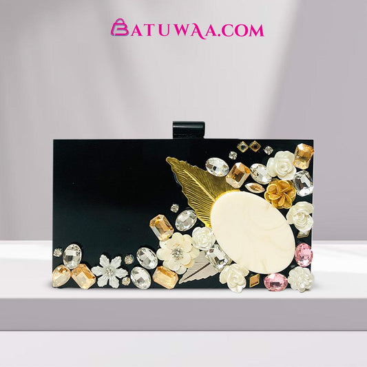 Black Onyx Gemstone Resin Clutch - Batuwaa