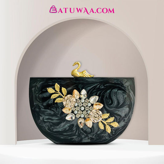 Luxury Black Resin Clutch - Batuwaa