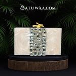 Beige Gemstone & Golden Accent Resin Clutch - Batuwaa