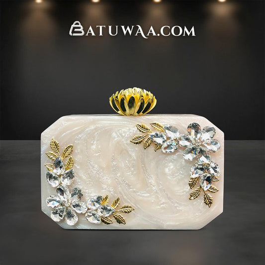 Golden Leaf & Flower Resin Clutch - Batuwaa