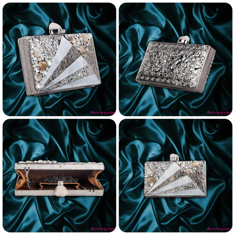 Silver Veins Metal Clutch - Batuwaa