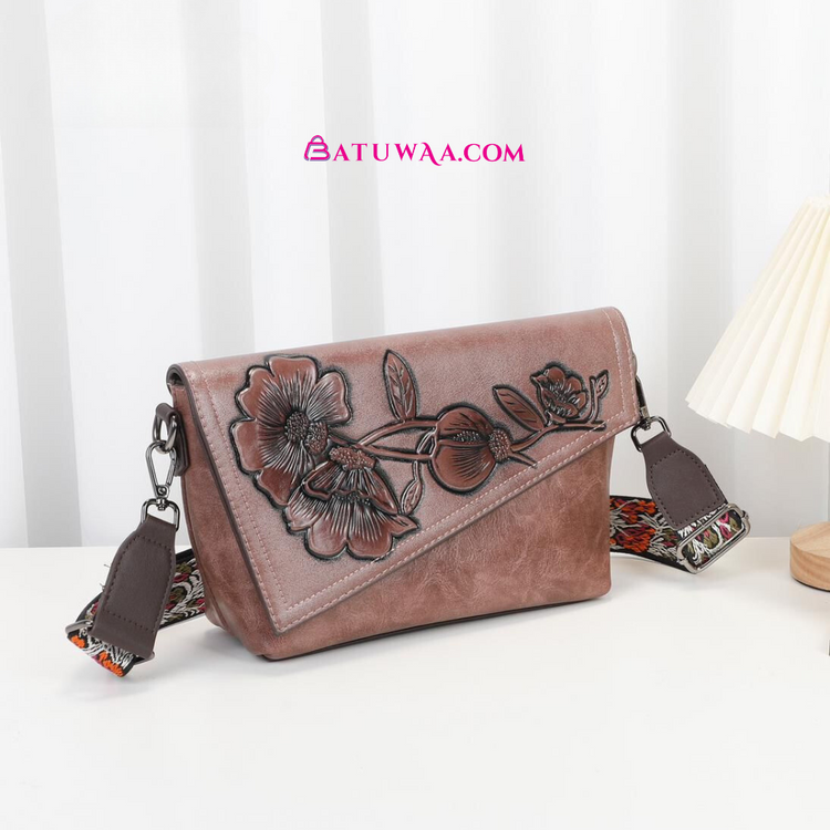 Stylish Sling Bag With Embroidery & adjustable Belt - Batuwaa