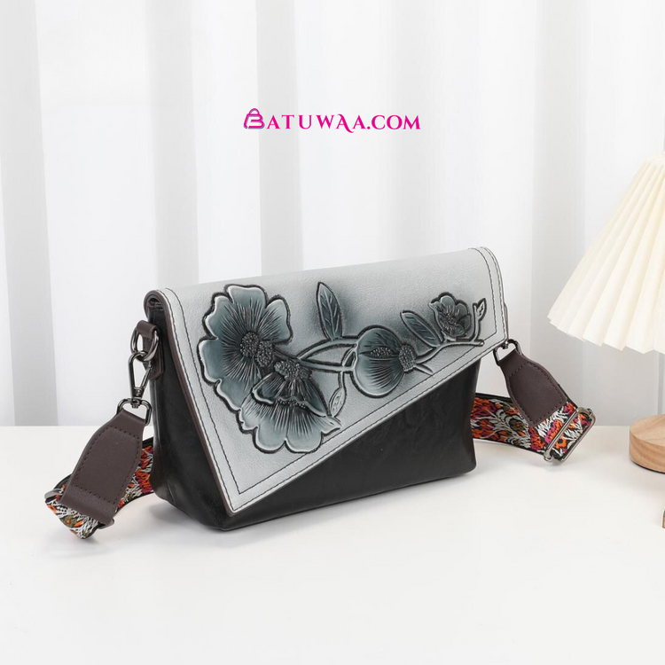 Stylish Sling Bag With Embroidery & adjustable Belt - Batuwaa