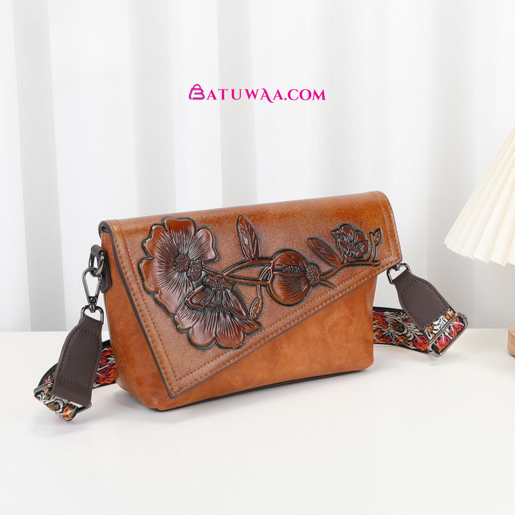 Stylish Sling Bag With Embroidery & adjustable Belt - Batuwaa