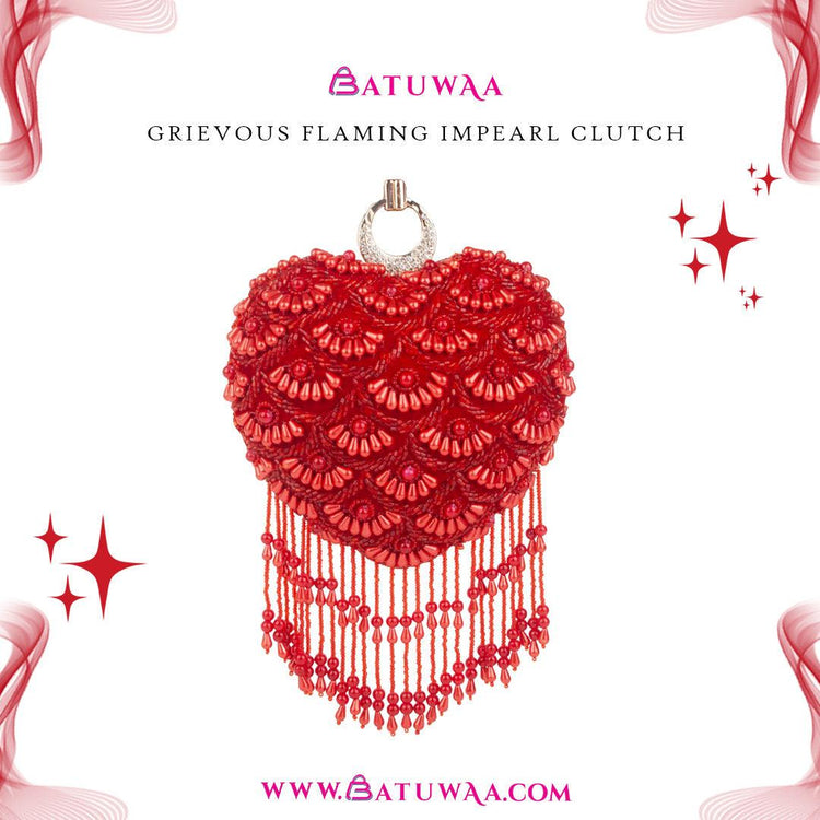 Scarlet Tassel Glamour Clutch - Batuwaa