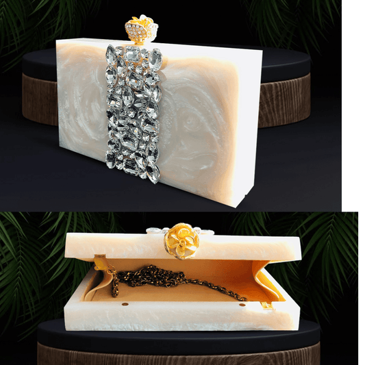 Blooms Of Elegance Beige Flower Lock Clutch - Batuwaa