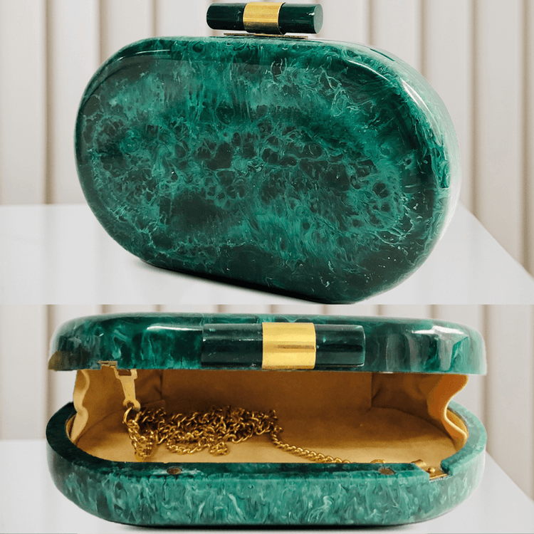 Radiant Green Resin Acrylic Circular Clutch - Batuwaa