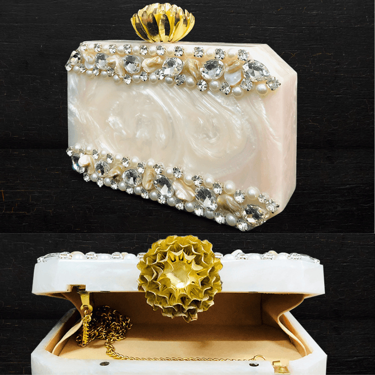 Gilded Petals Exquisite Gemstone Flower Clutch - Batuwaa