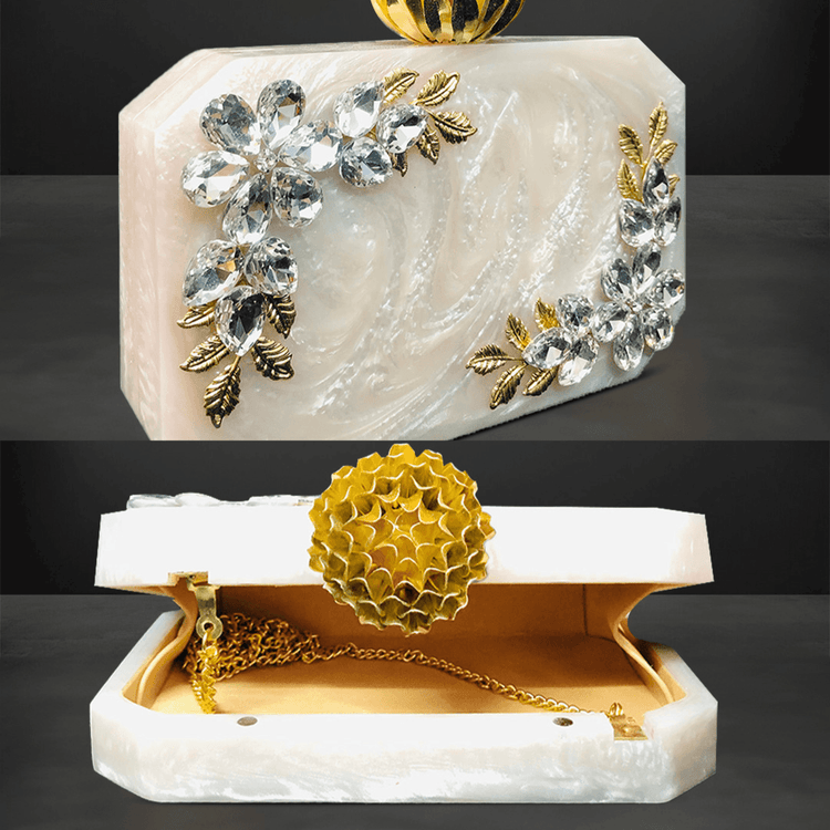 Golden Leaf & Flower Resin Clutch - Batuwaa