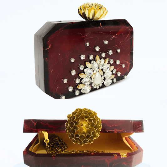 Crimson Radiance Gemstone Maroon Clutch - Batuwaa