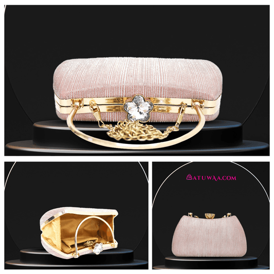 Stardust Elegance Rose Glitter Glam Clutch - Batuwaa